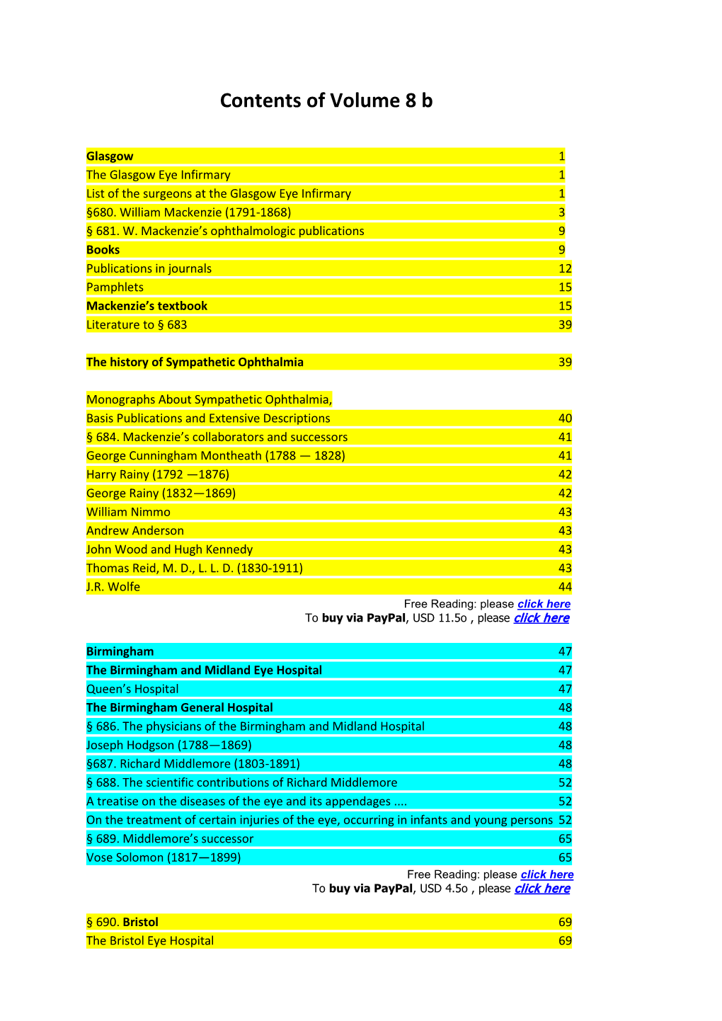 Contents of Volume 8 B