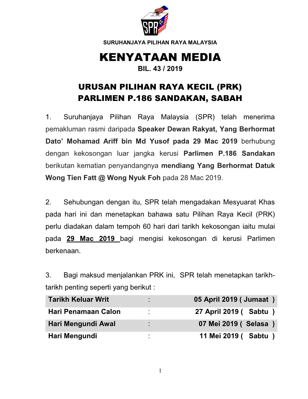 Bil.43 Kenyataan Media Urusan PRK SANDAKAN.Pdf