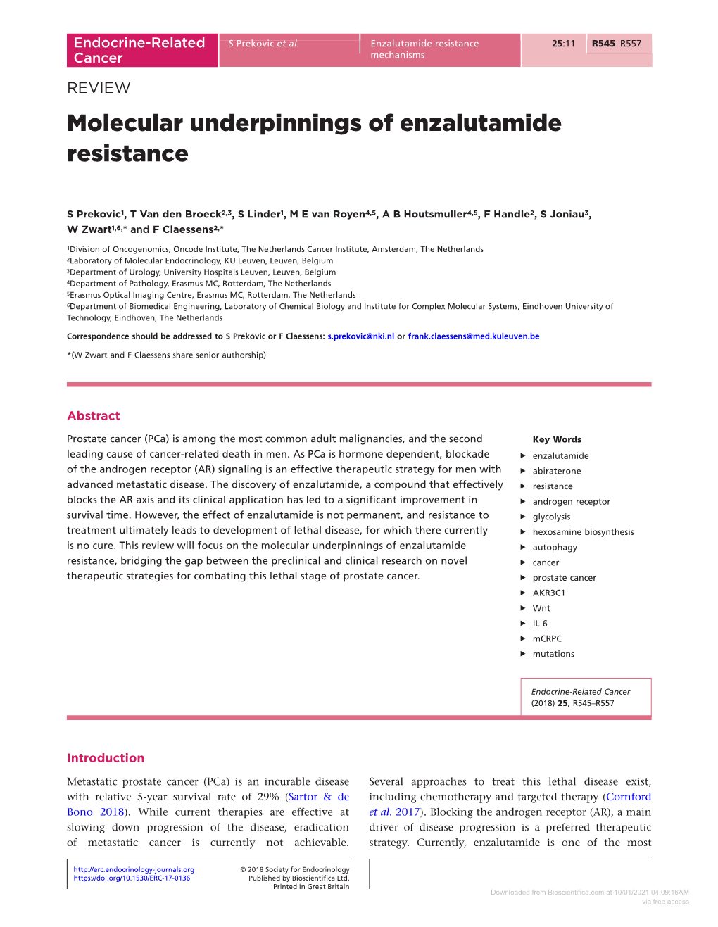 Molecular Underpinnings of Enzalutamide Resistance