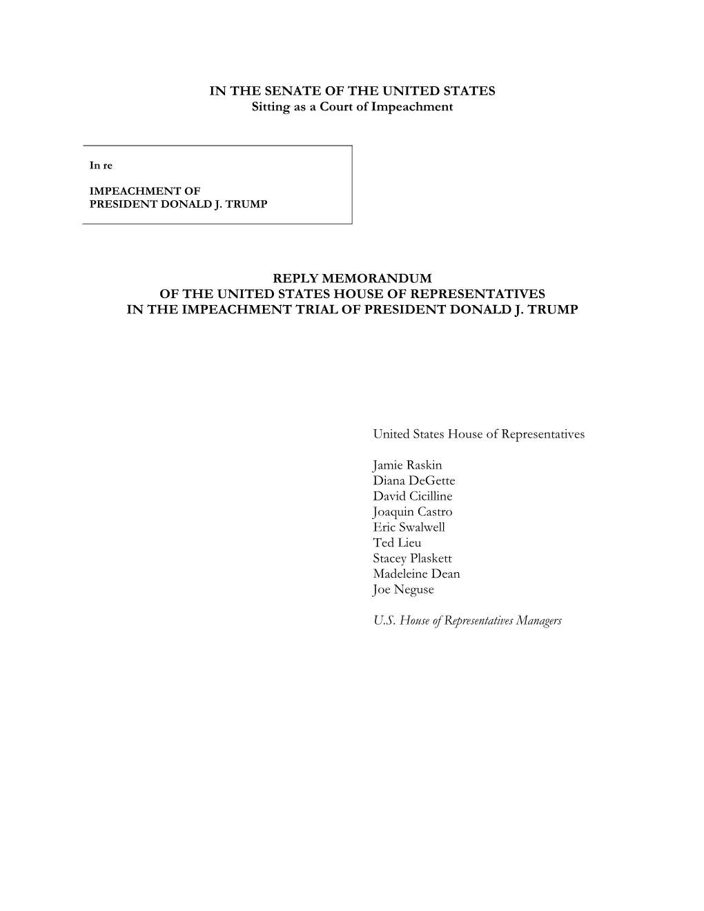 House Managers Wrote in a 33-Page Rebuttal to Trump's Pretrial