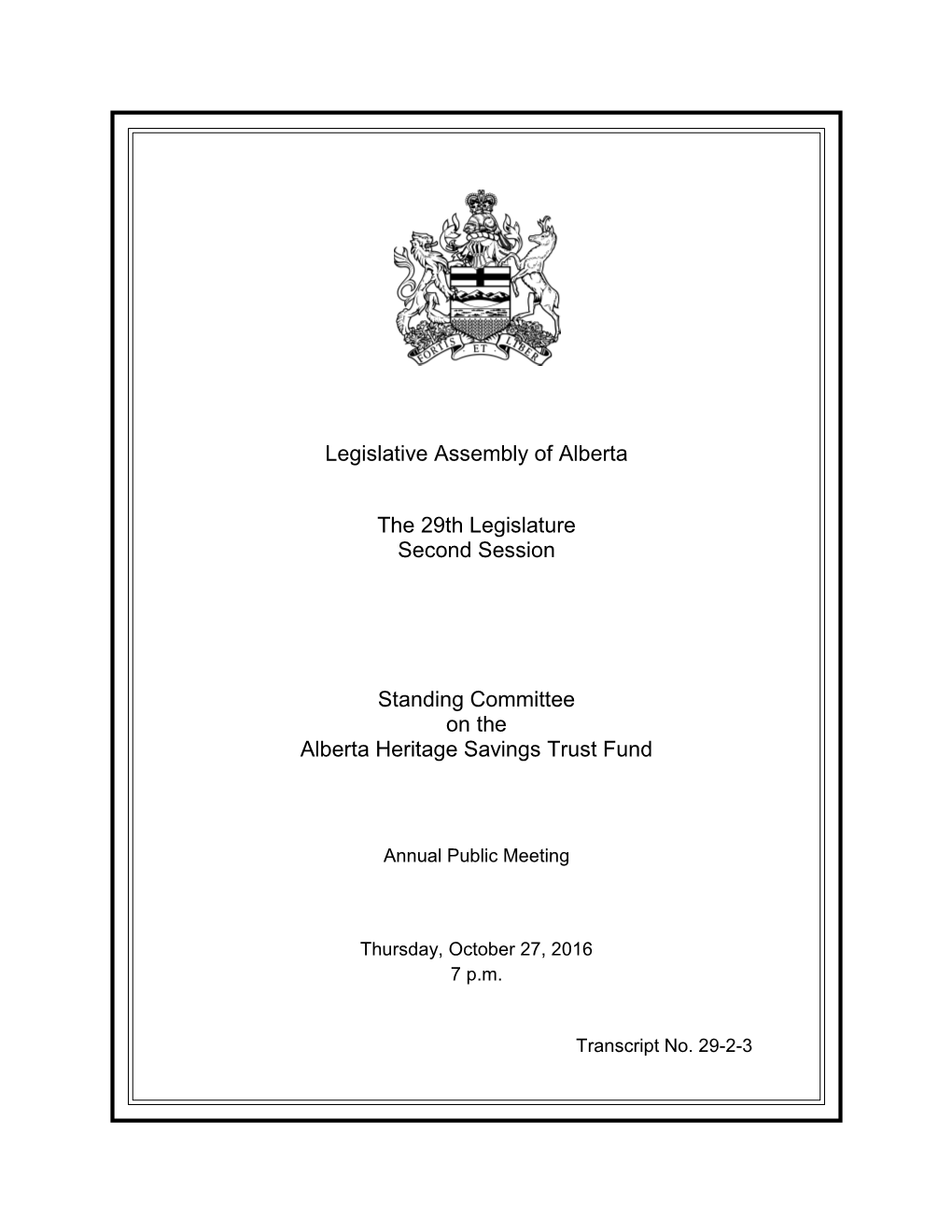 Legislative Assembly of Alberta the 29Th Legislature Second Session