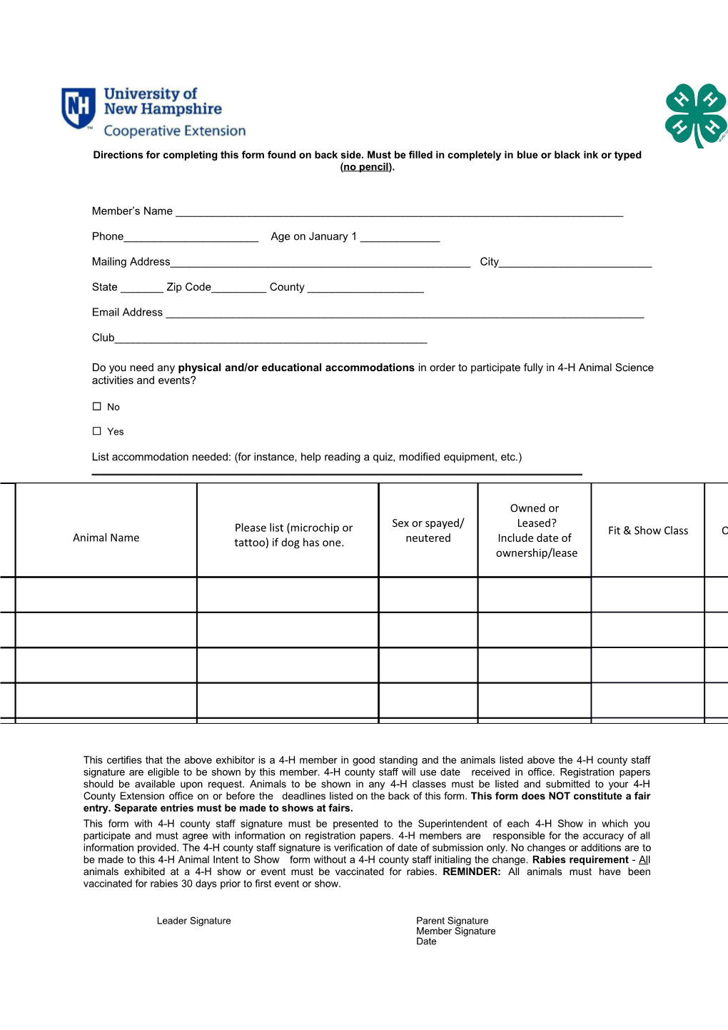 4-H Animal Approval Form