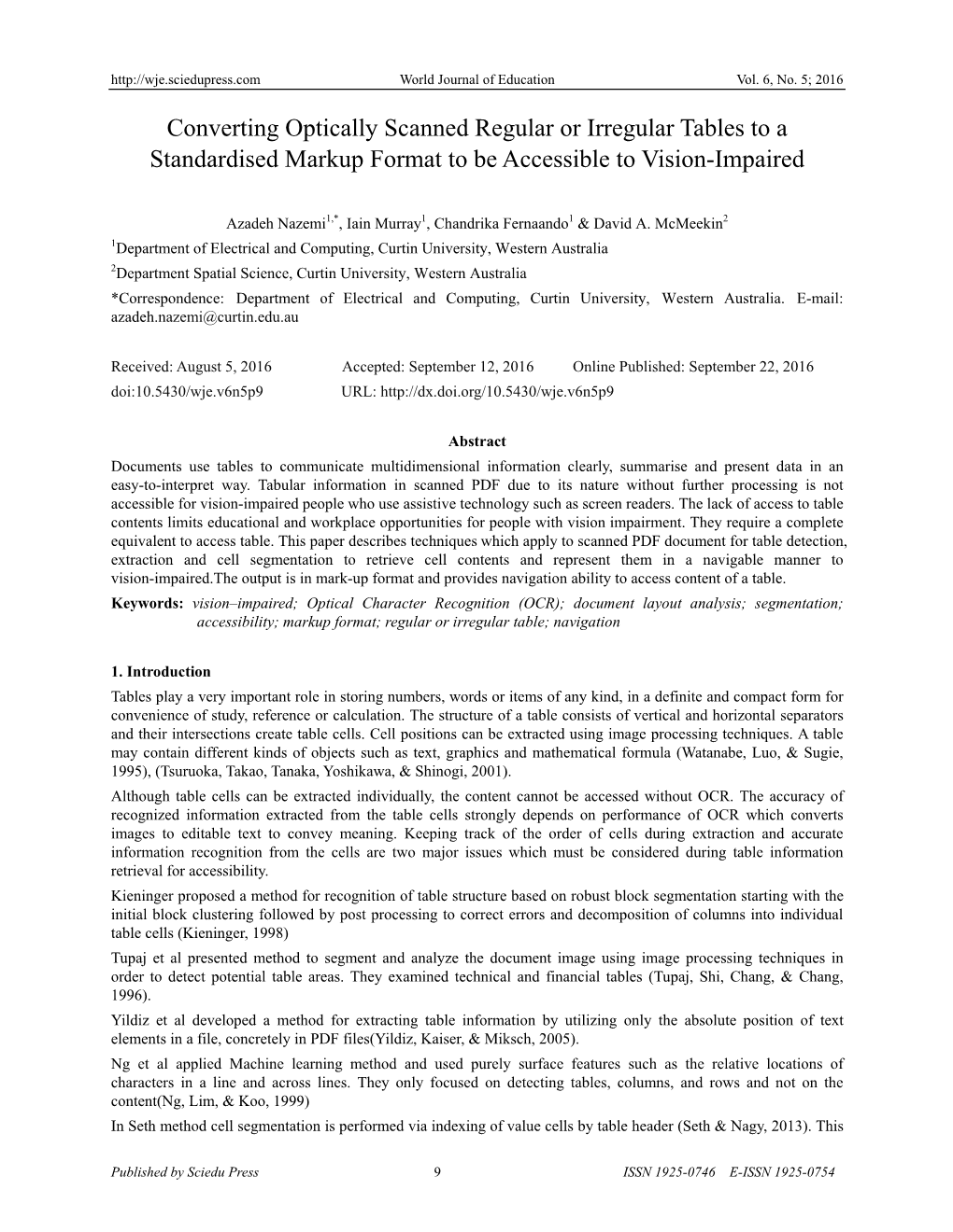 Converting Optically Scanned Regular Or Irregular Tables to a Standardised Markup Format to Be Accessible to Vision-Impaired