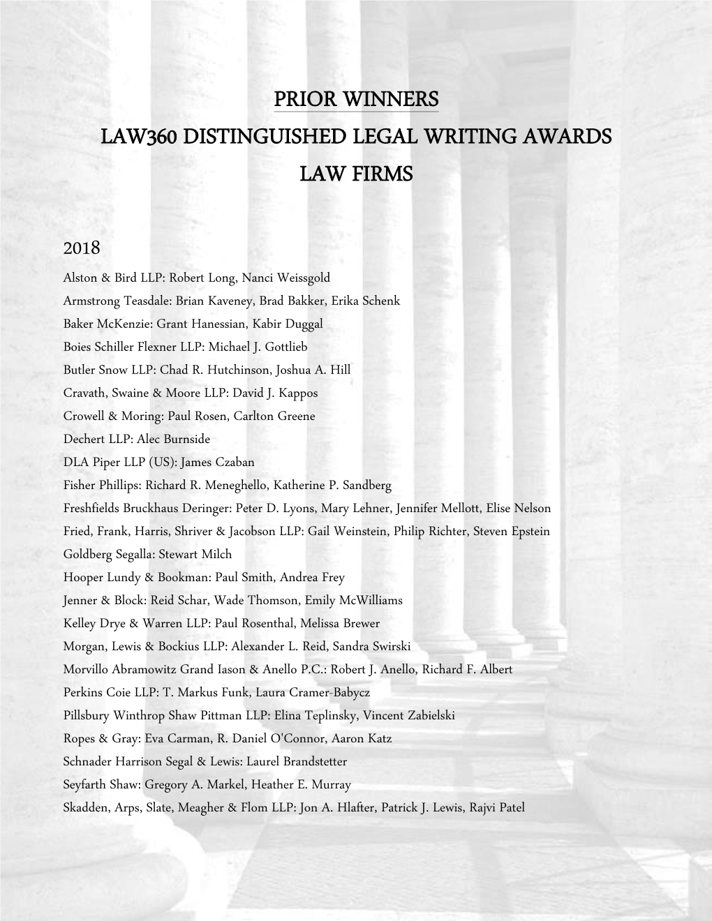 Prior Winners Law360 Distinguished Legal Writing Awards Law Firms