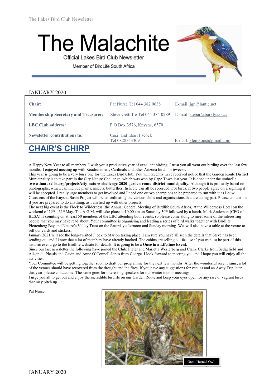 Lakes Bird Club Newsletter January 2020