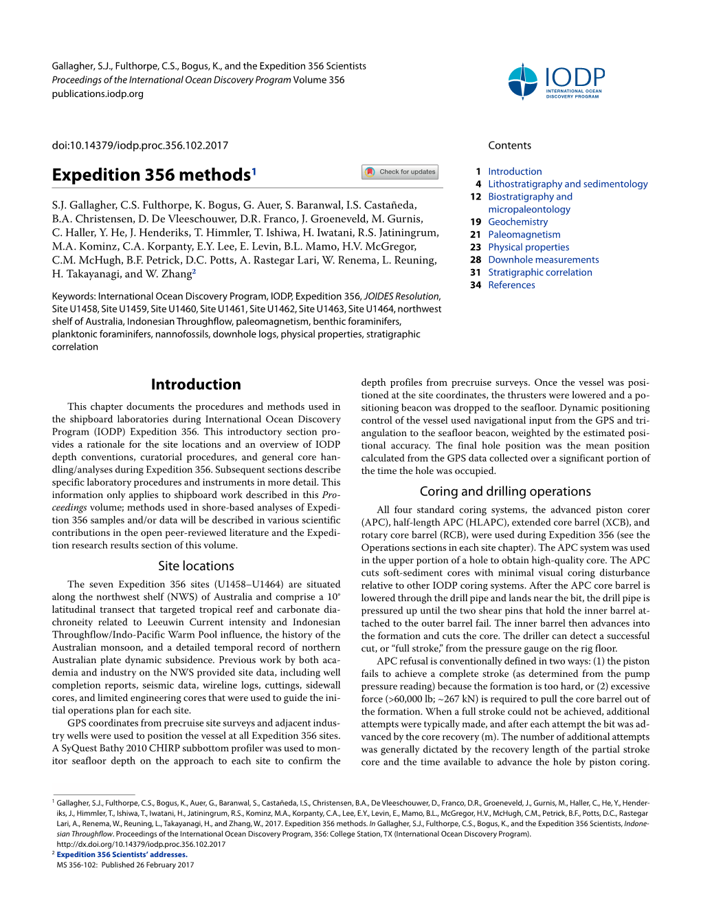 Expedition 356 Methods 4 Lithostratigraphy and Sedimentology 12 Biostratigraphy and S.J