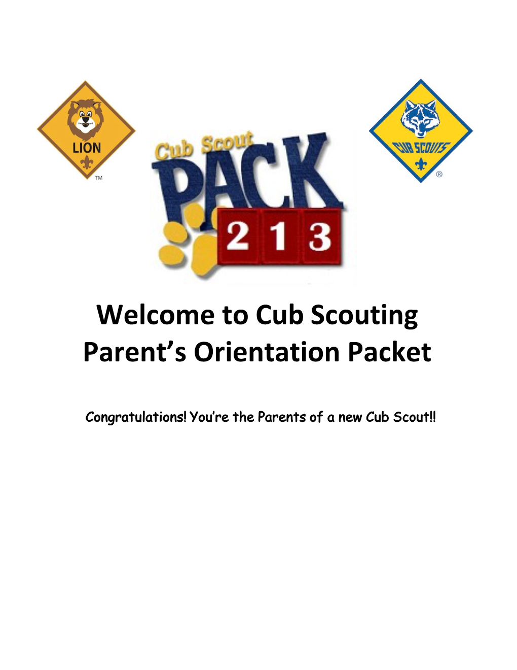 Welcome to Cub Scouting Parent's Orientation Packet