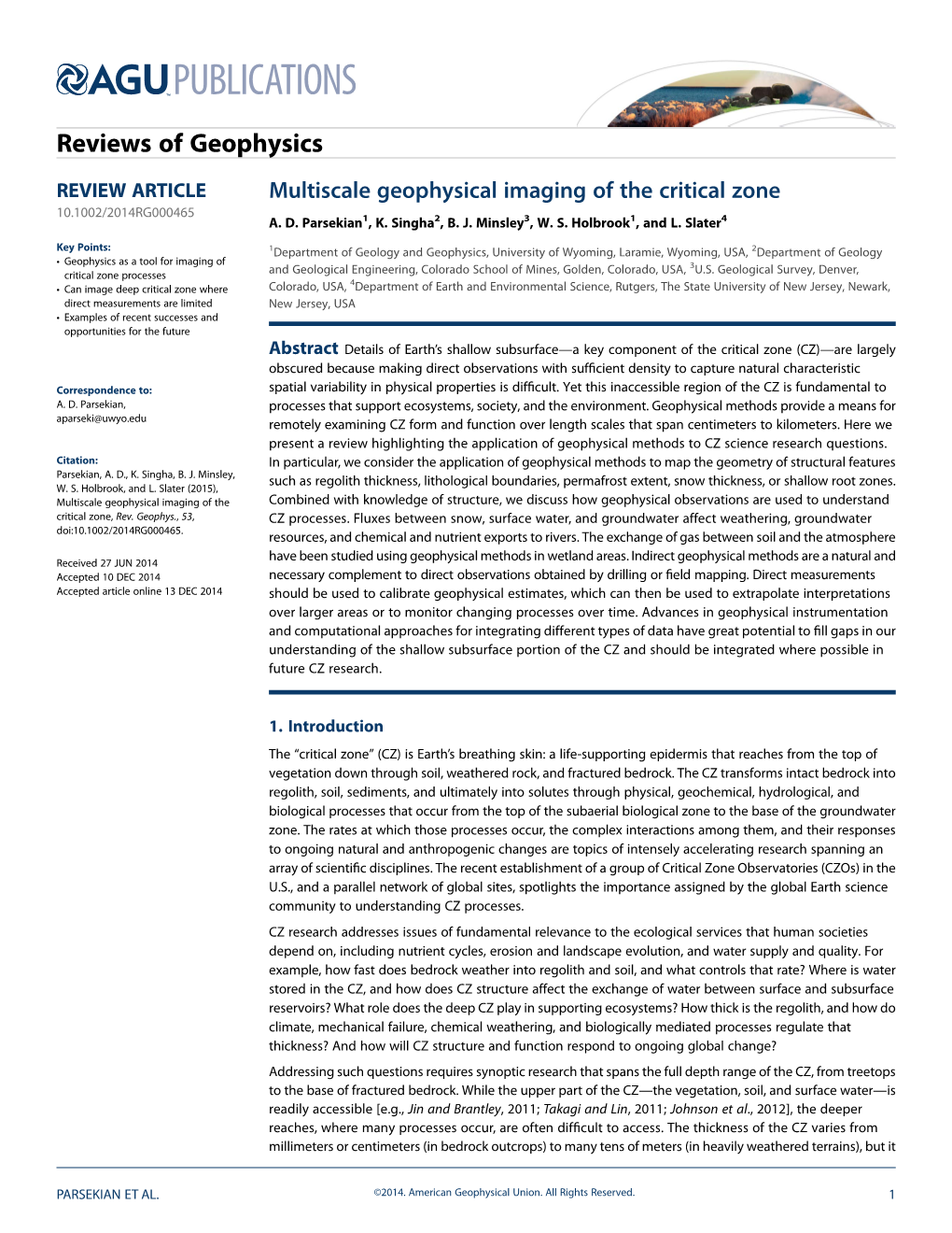 Multiscale Geophysical Imaging of the Critical Zone 10.1002/2014RG000465 A