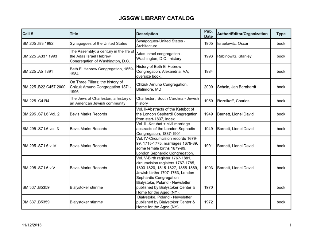 Jgsgw Library Catalog