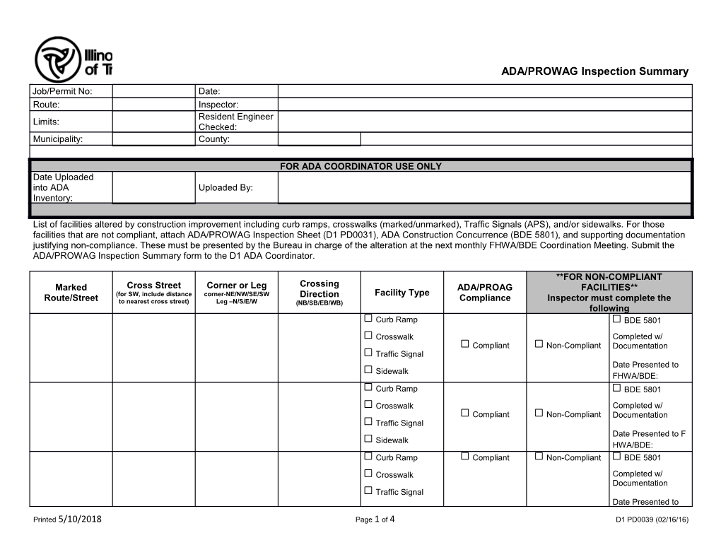 ADA/PROWAG Inspection Summary