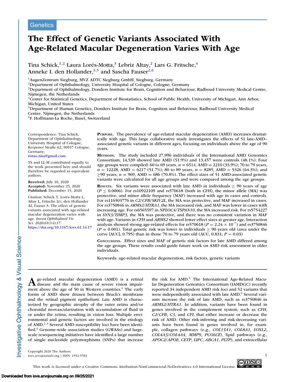The Effect of Genetic Variants Associated with Age-Related Macular Degeneration Varies with Age