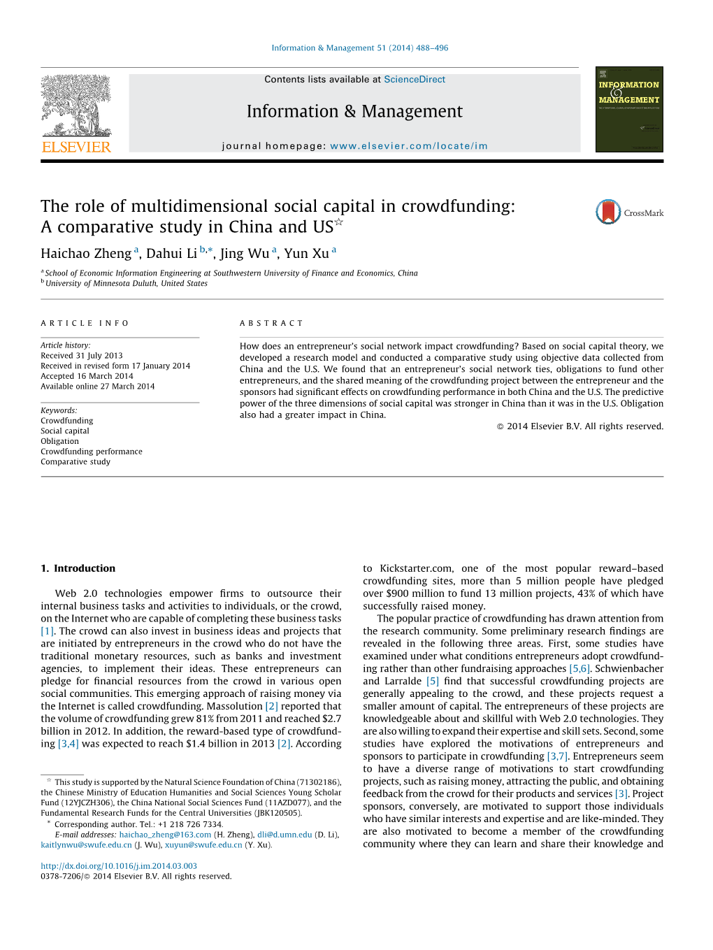 The Role of Multidimensional Social Capital in Crowdfunding: A