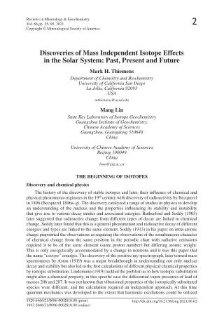 Discoveries of Mass Independent Isotope Effects in the Solar System: Past, Present and Future Mark H