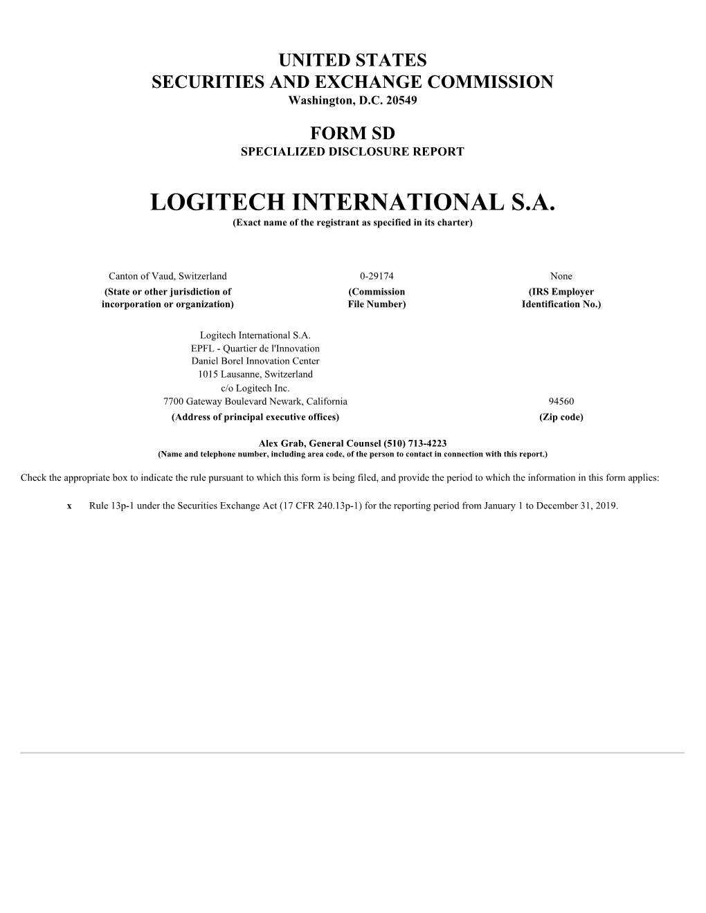 LOGITECH INTERNATIONAL S.A. (Exact Name of the Registrant As Specified in Its Charter)
