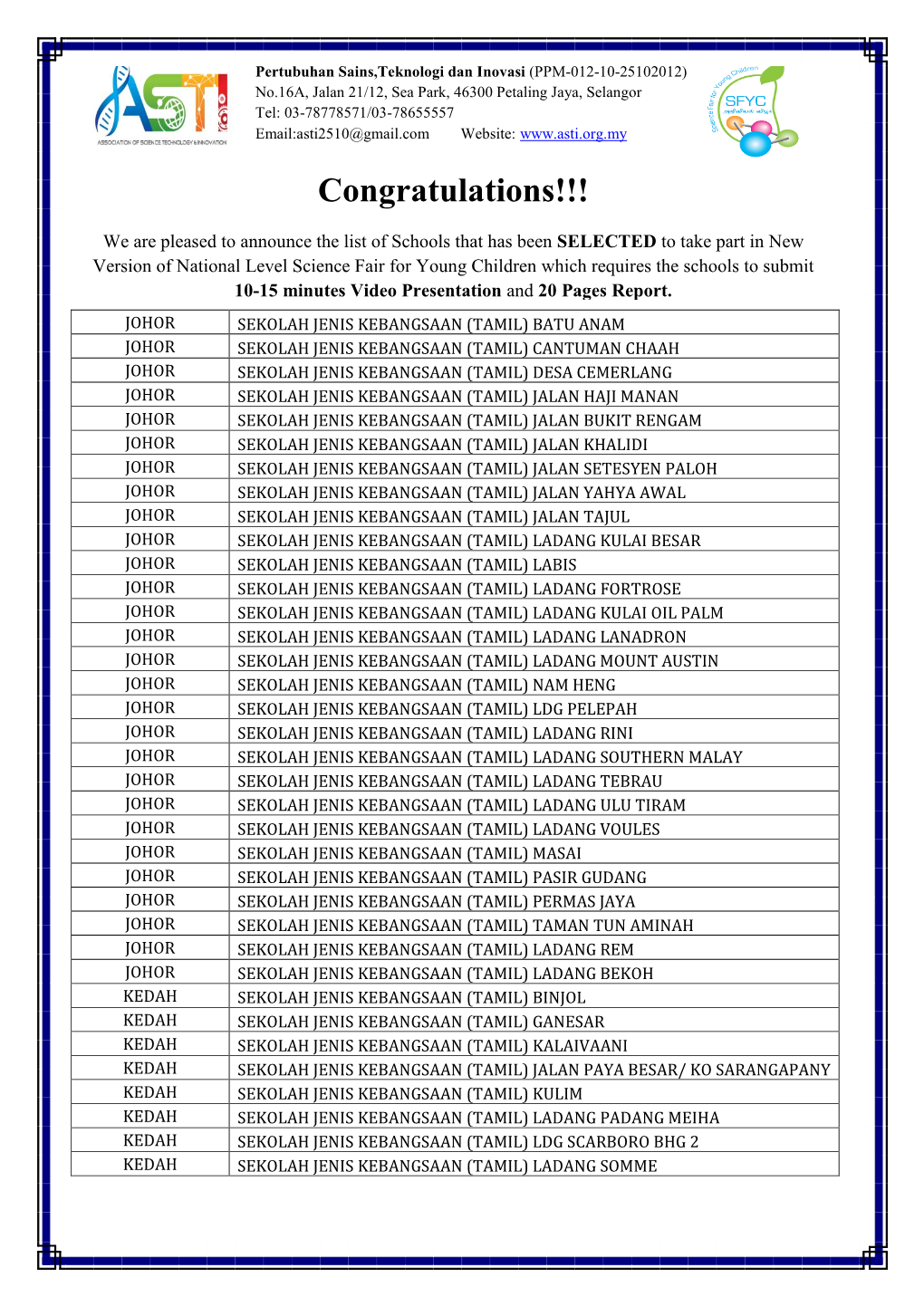 Science Fair Winning List to Publish In