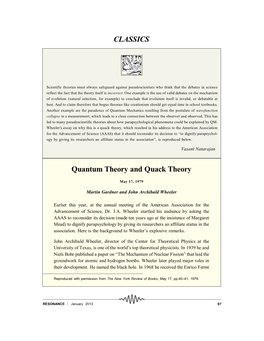 CLASSICS Quantum Theory and Quack Theory