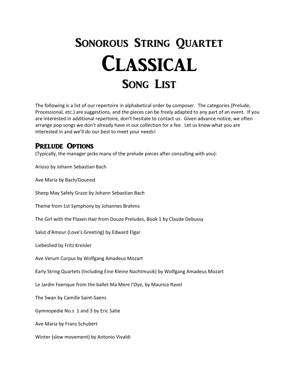 Classical Song List