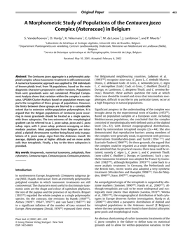 A Morphometric Study of Populations of the Centaurea Jacea Complex Asteraceae) in Belgium