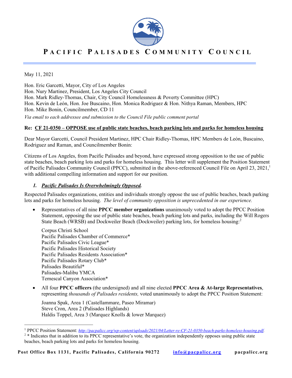 PPCC Supplemental Position Letter