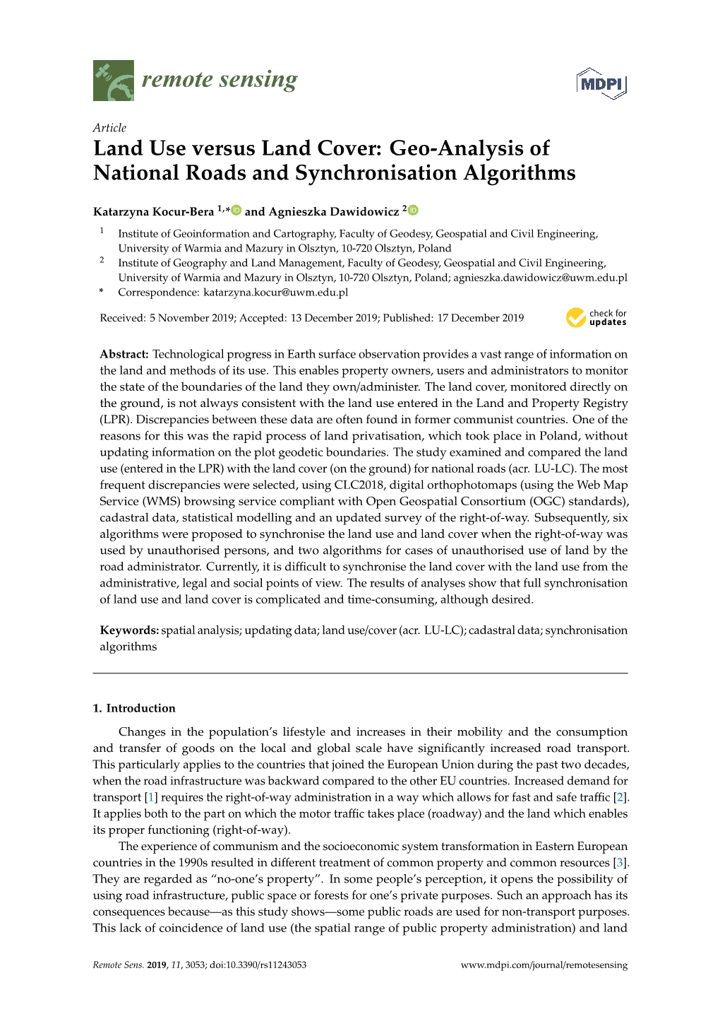 Land Use Versus Land Cover: Geo-Analysis of National Roads and Synchronisation Algorithms