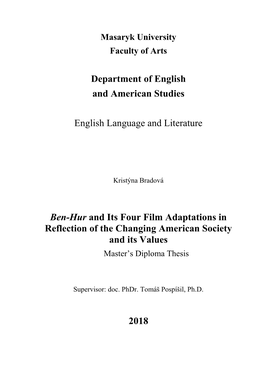 Ben-Hur and Its Four Film Adaptations in Reflection of the Changing American Society and Its Values Master’S Diploma Thesis