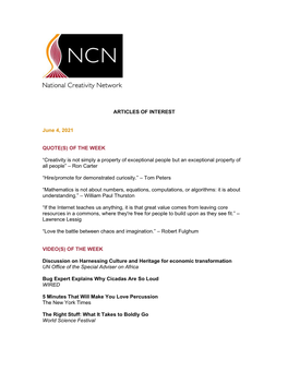 NCN Articles of Interest | June 4, 2021