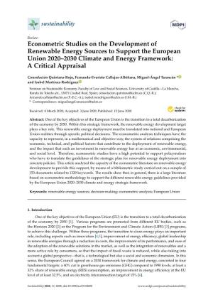 Econometric Studies on the Development of Renewable Energy Sources to Support the European Union 2020–2030 Climate and Energy Framework: a Critical Appraisal