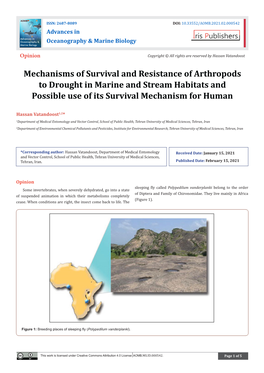 Mechanisms of Survival and Resistance of Arthropods to Drought in Marine and Stream Habitats and Possible Use of Its Survival Mechanism for Human