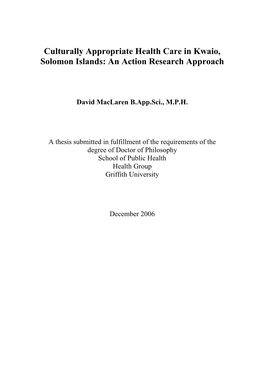 Culturally Appropriate Health Care in Kwaio, Solomon Islands: an Action Research Approach