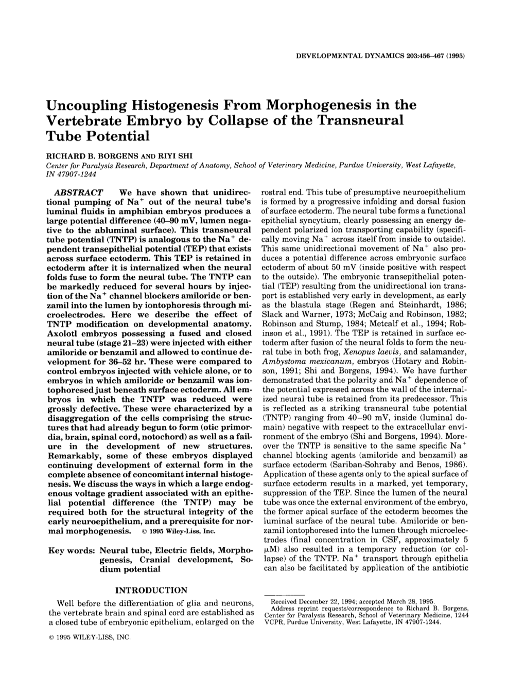 Uncoupling Histogenesis from Morphogenesis in the Vertebrate Embryo by Collapse of the Transneural Tube Potential