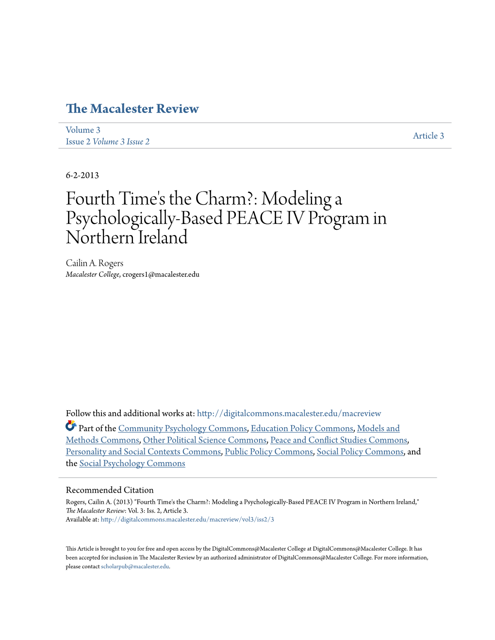 Modeling a Psychologically-Based PEACE IV Program in Northern Ireland Cailin A