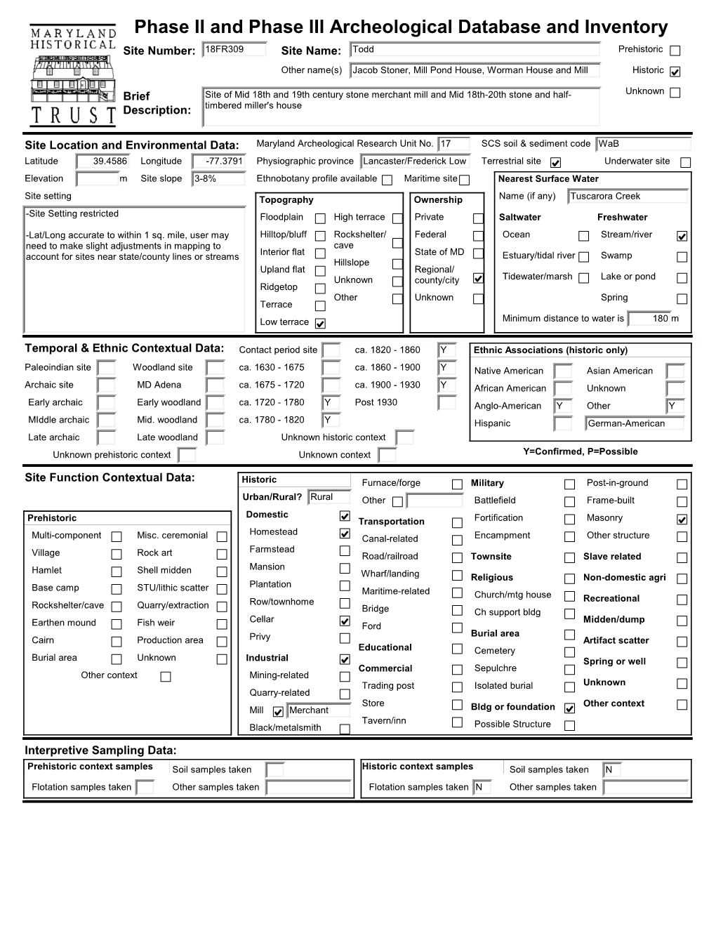 Phase II and Phase III Archeological Database and Inventory