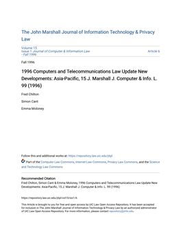 1996 Computers and Telecommunications Law Update New Developments: Asia-Pacific, 15 J