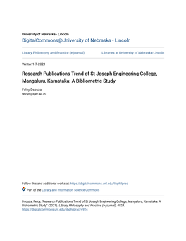 Research Publications Trend of St Joseph Engineering College, Mangaluru, Karnataka: a Bibliometric Study