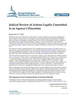 Judicial Review of Actions Legally Committed to an Agency's Discretion