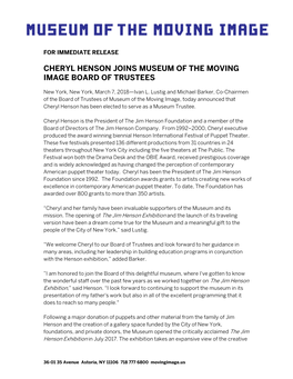 Cheryl Henson Joins Museum of the Moving Image Board of Trustees