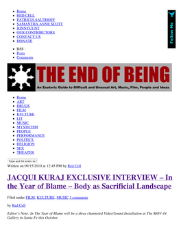JACQUI KURAJ EXCLUSIVE INTERVIEW – in the Year of Blame – Body As Sacrificial Landscape