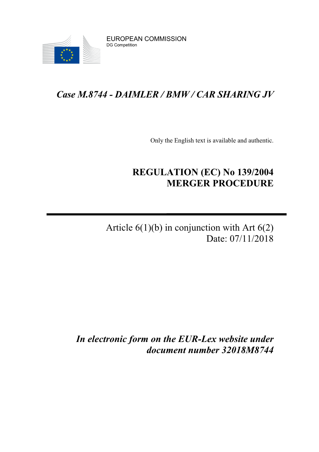 Daimler / Bmw / Car Sharing Jv Regulation