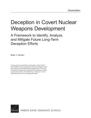 Deception in Covert Nuclear Weapons Development a Framework to Identify, Analyze, and Mitigate Future Long-Term Deception Efforts