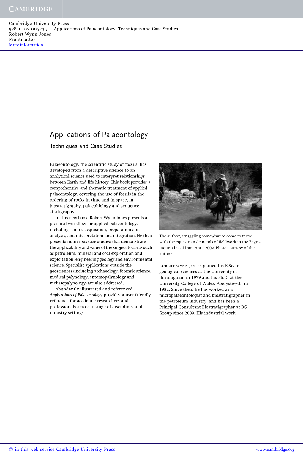 Applications of Palaeontology: Techniques and Case Studies Robert Wynn Jones Frontmatter More Information