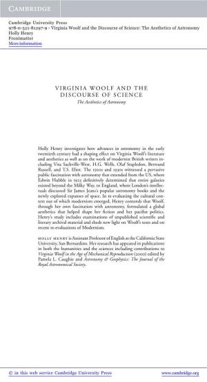 Virginia Woolf and the Discourse of Science: the Aesthetics of Astronomy Holly Henry Frontmatter More Information