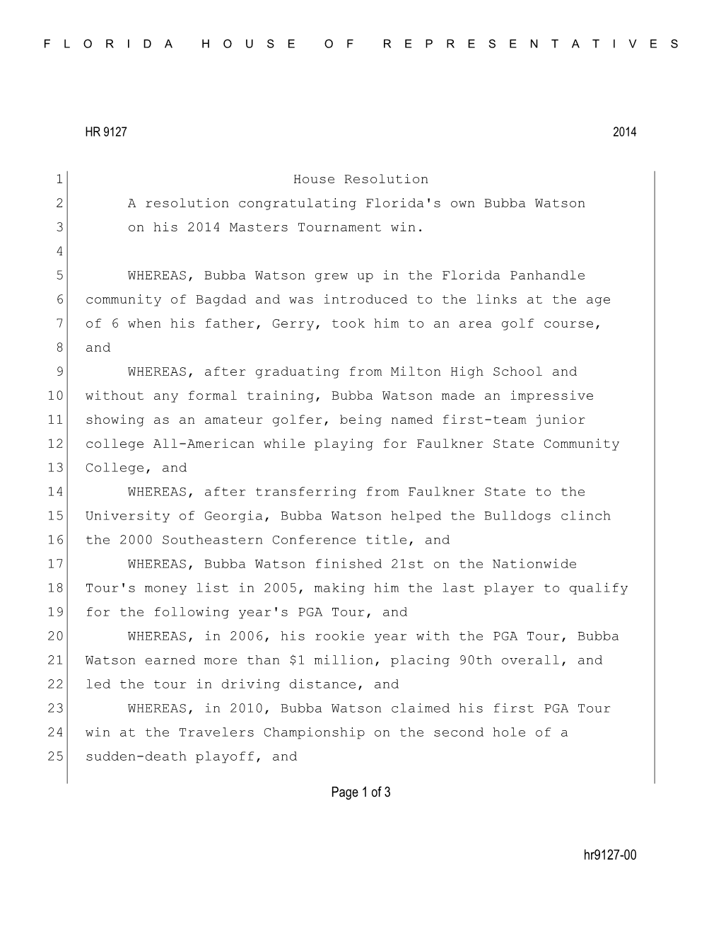 Hr9127-00 Page 1 of 3 House Resolution 1 A