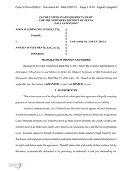 Case 3:10-Cv-02642-L Document 49 Filed 10/07/11 Page 1 of 24 Pageid