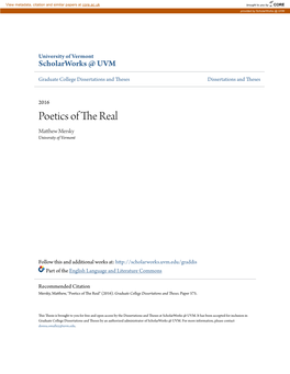 Poetics of the Real Matthew Em Rsky University of Vermont