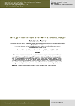 The Age of Prosumerism: Some Micro-Economic Analysis María Verónica Alderete1