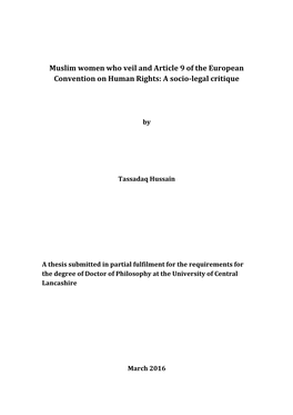 Muslim Women Who Veil and Article 9 of the European Convention on Human Rights: a Socio-Legal Critique