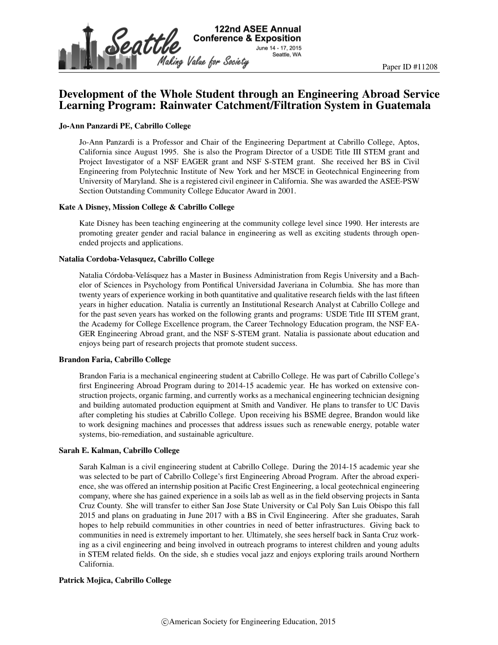 Development of the Whole Student Through an Engineering Abroad Service Learning Program: Rainwater Catchment/Filtration System in Guatemala