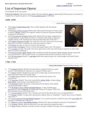 List of Important Operas from Wikipedia, the Free Encyclopedia