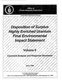 Disposition of Surplus Highly Enriched Uranium, Final Environmental