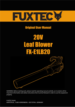 Original User Manual FUXTEC 20V Leaf Blower FX-E1LB20 1